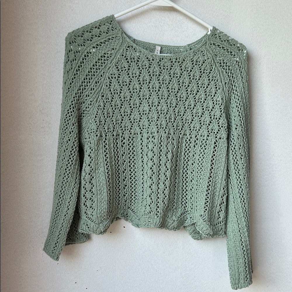 Only Light Sage Crochet Knit Sweater